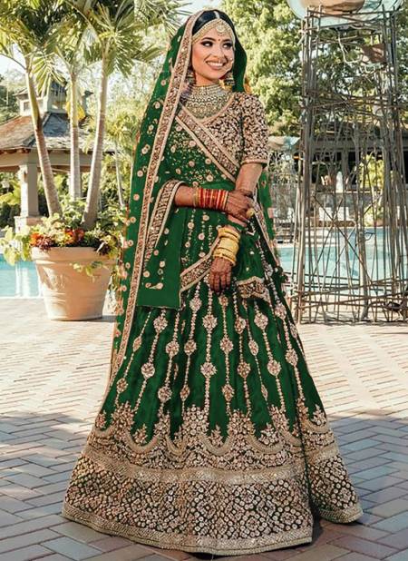 Green Colour Heavy Bridal Wedding Wear Embroidery Work Latest Lehenga Collection Kb 1059 Green